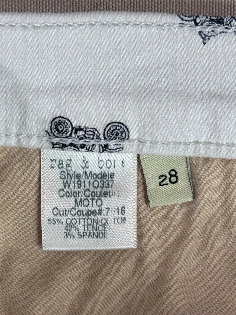 Rag & Bone Jean Moto Print Cutoff Shorts White Low Rise Festival 28